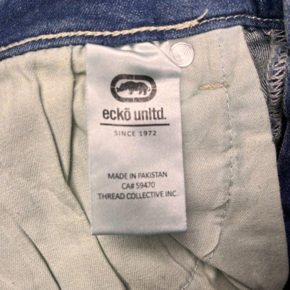 Ecko Unltd Jeans Mens 30 Blue Denim Cotton Stretch Mid Rise Straight Leg Zip Fly - Picture 9 of 15